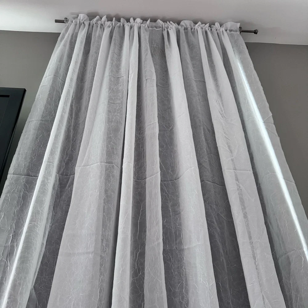NWOT! 2 Sheer Crinkle-Effect Curtain Panels in White
